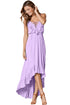Lilac Lace Up V Neck Ruffle Trim Hi-low Maxi Dress